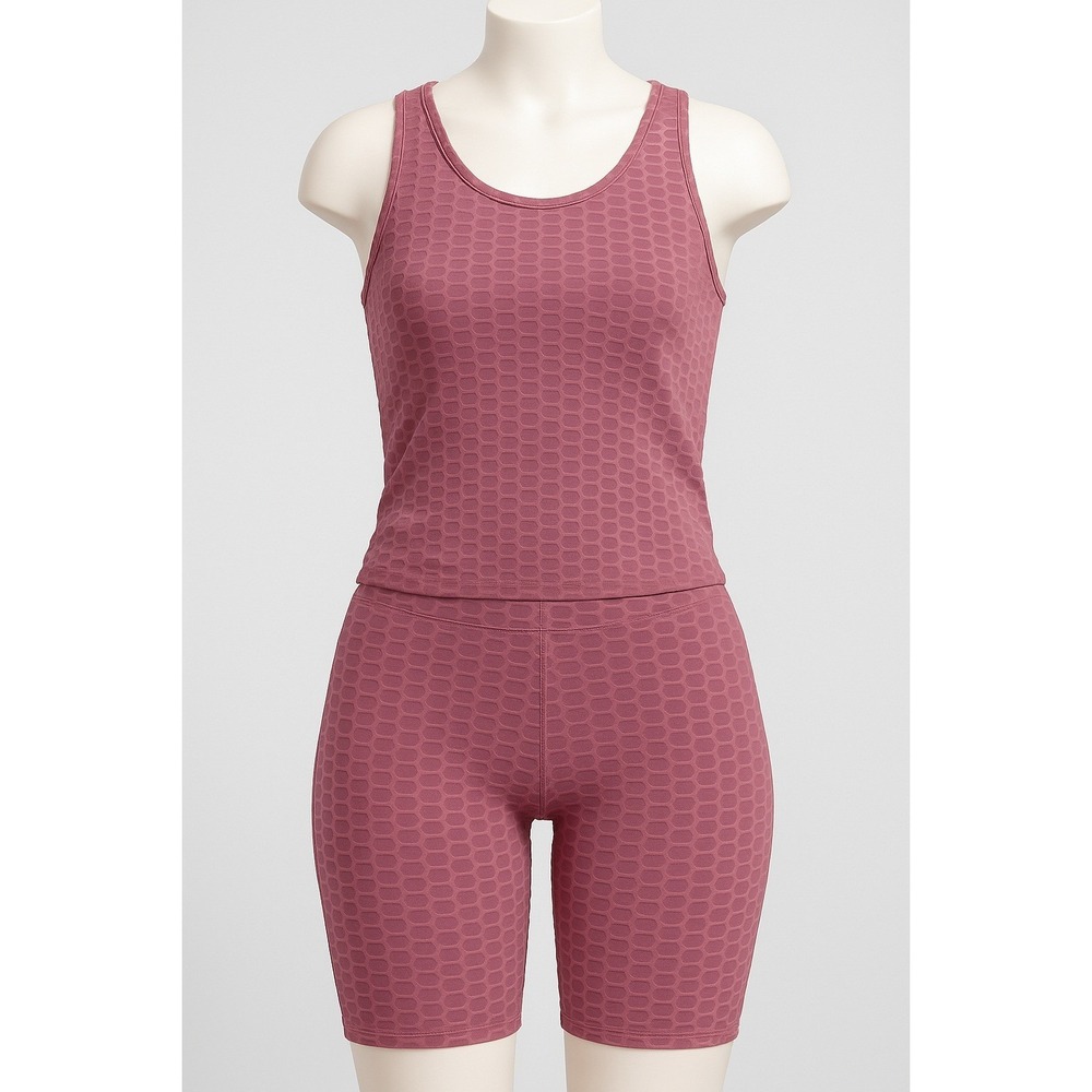 New Mix Womens 2Pc Mauve Textured Tank Biker Shorts L/XL Athletic‎ Workout NWT